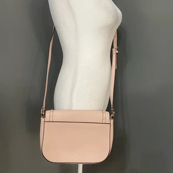 KATE SPADE Crystal Studded Bows Light Pink Leather Small Crossbody Bag Feminine - Picture 4 of 17